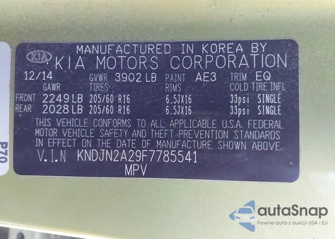 2015 Kia Soul z USA, uszkodzony, nr VIN KNDJN2A29F7785541